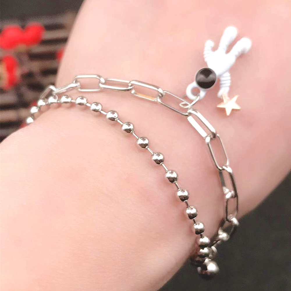 1 Vòng Tay Bạc Mặt Hình Phi Hành Gia Thời Trang Cho Cặp Đôi