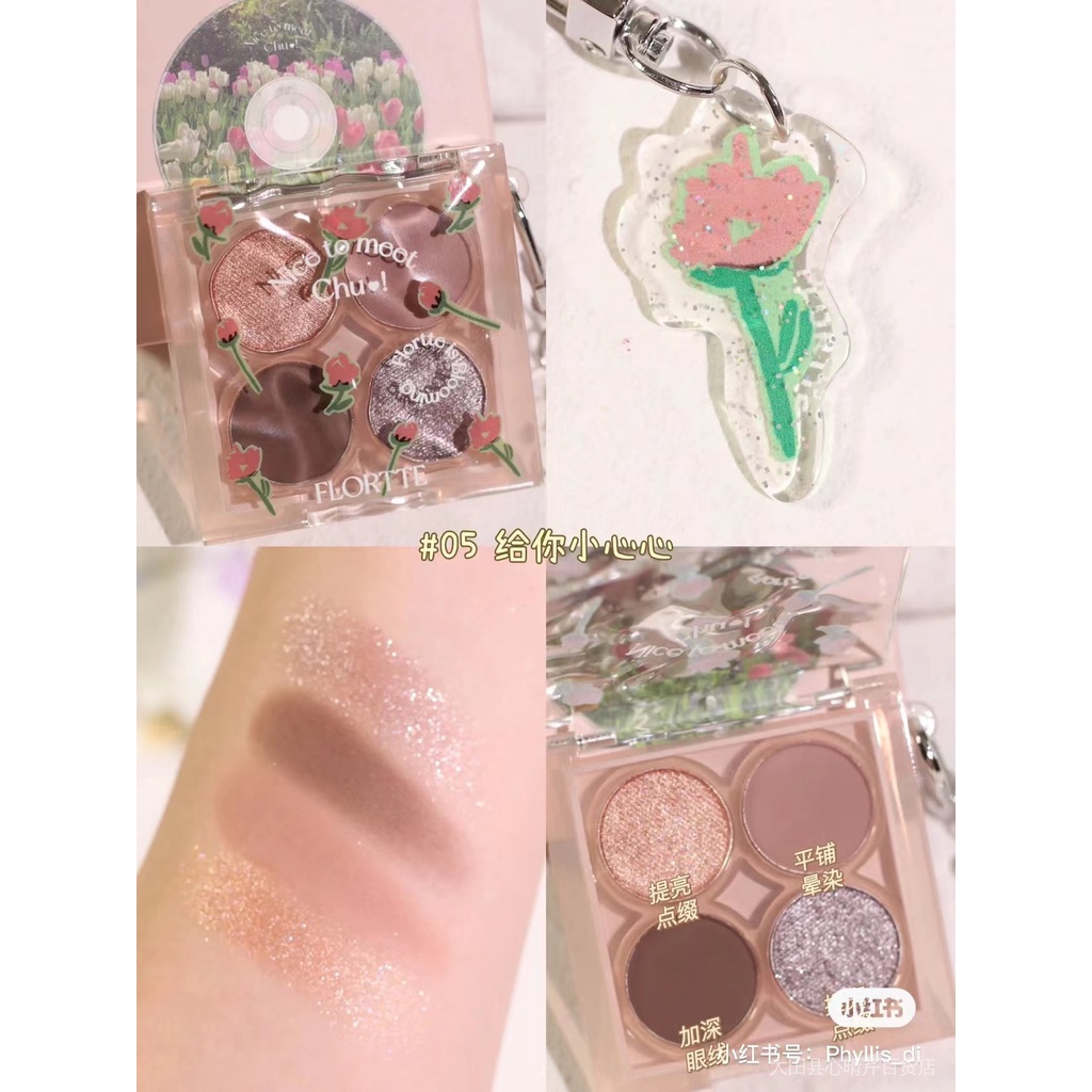 Bảng Phấn Mắt FLORTTE / Floria First Kiss Bobo Bốn Màu Lì Và Ánh Ngọc Trai Kết Hợp Nhẹ Nhàng