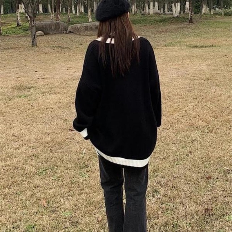 Áo len cardigan có túi phối màu basic Ulzzang