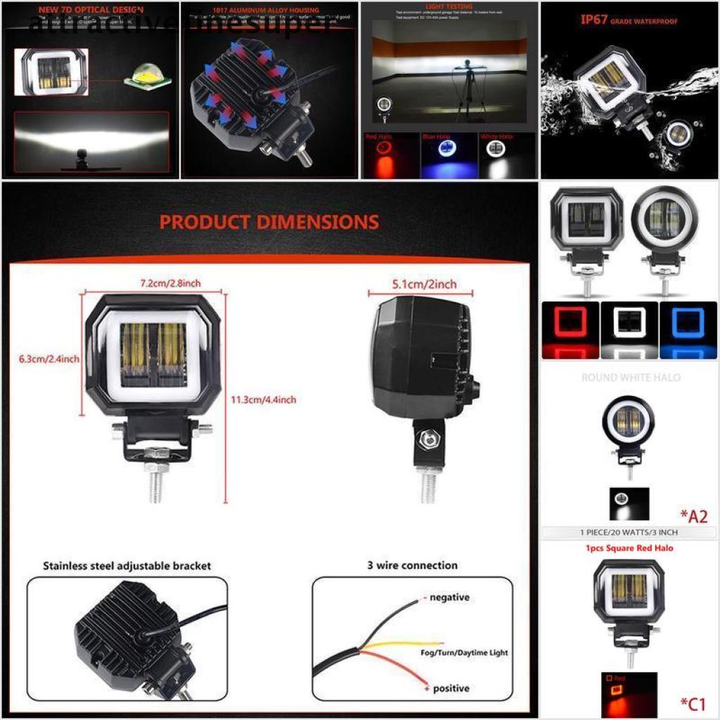 Đèn Pha Led 7d 3 '' 20w Cho Xe Mô Tô