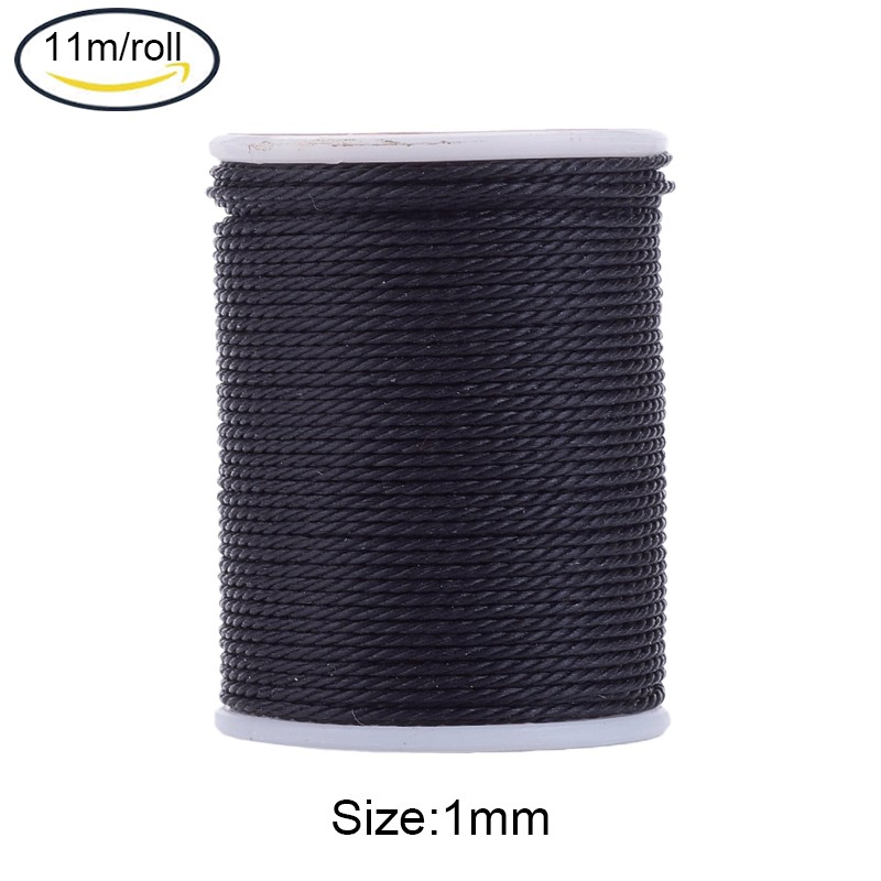 Cuộn dây xâu hạt polyester phủ sáp xoắn màu hồng/xanh da trời/đu đủ/cam/tím/xanh lam thép/hồng đậm1mm 11m