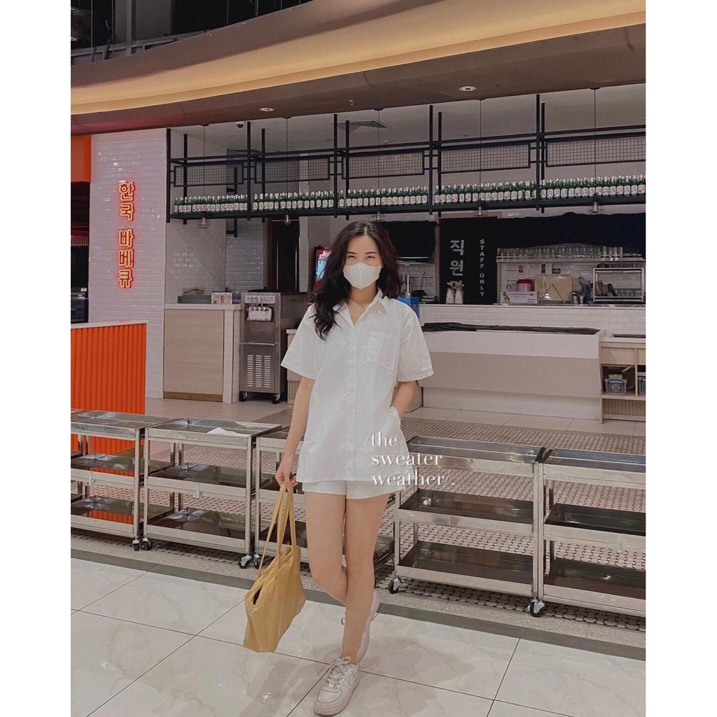 [Ảnh thật] Áo sơ mi tay lỡ xẻ tà 2 bên cài cúc ulzzang