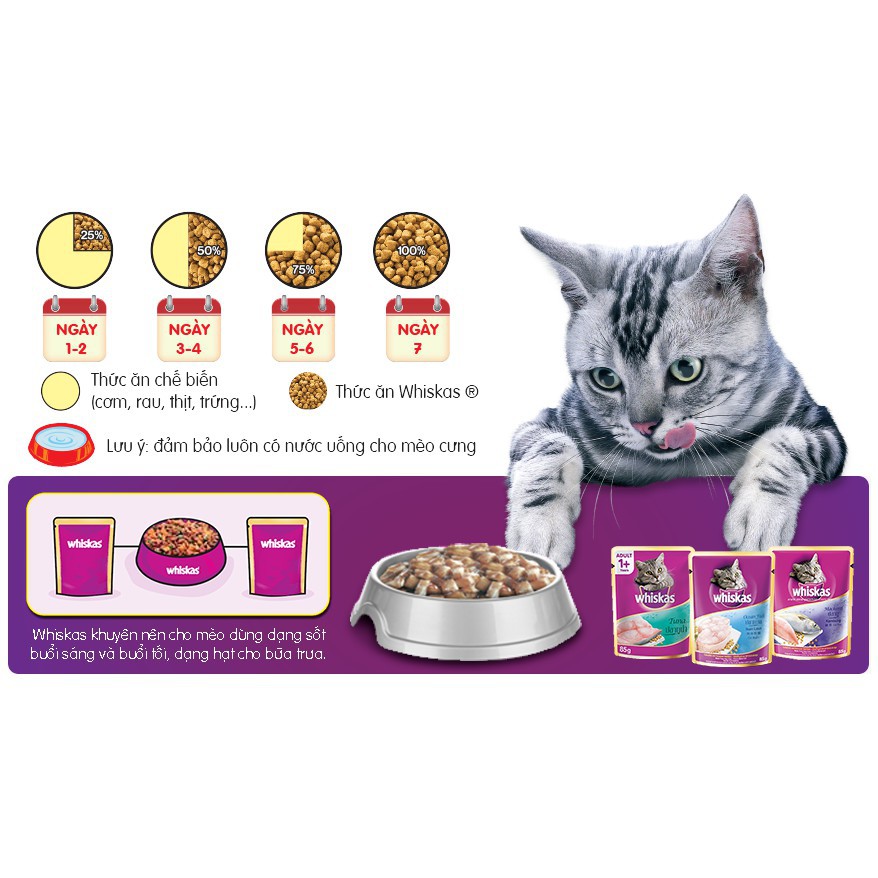 [Mã PET50K giảm Giảm 10% - Tối đa 50K đơn từ 250K] Thức ăn mèo Whiskas - Thức ăn cho mèo trưởng thành túi 400g