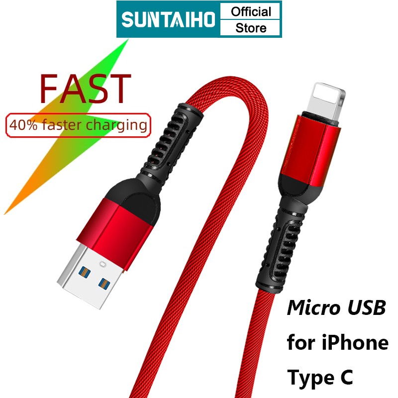 Dây cáp sạc nhanh truyền dữ liệu Suntaiho cổng Micro USB Lightning Type C dành cho Android Iphone