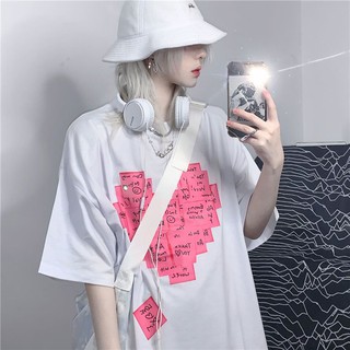 Áo phông trắng nữ in hình trái tim pink heart xinh xắn hot Tik Tok có size