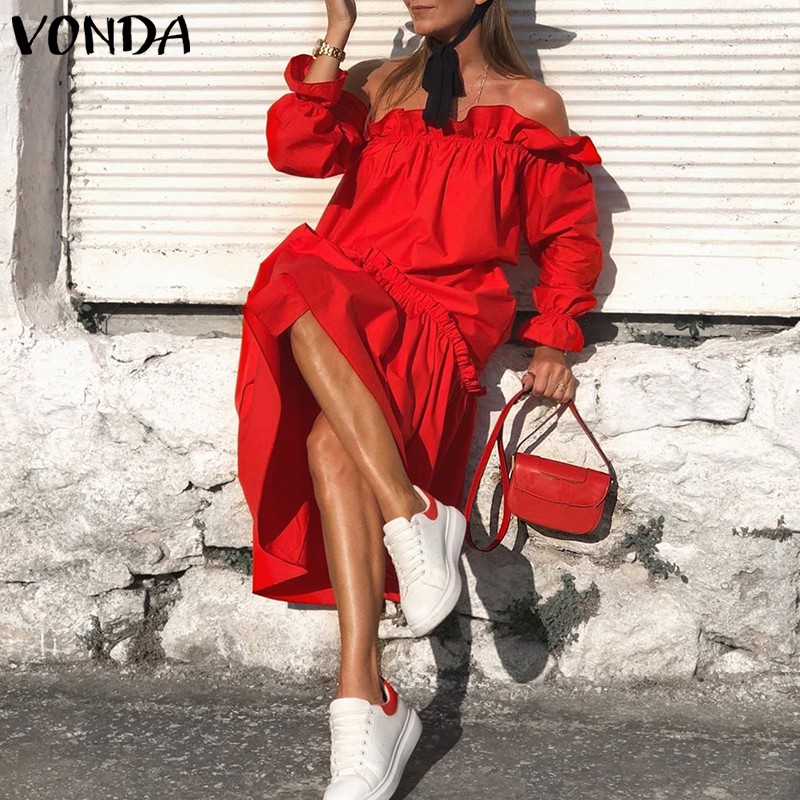 VONDA Women Long Sleeve Off Shoulder Sexy Party Ruffled Long Dress | BigBuy360 - bigbuy360.vn