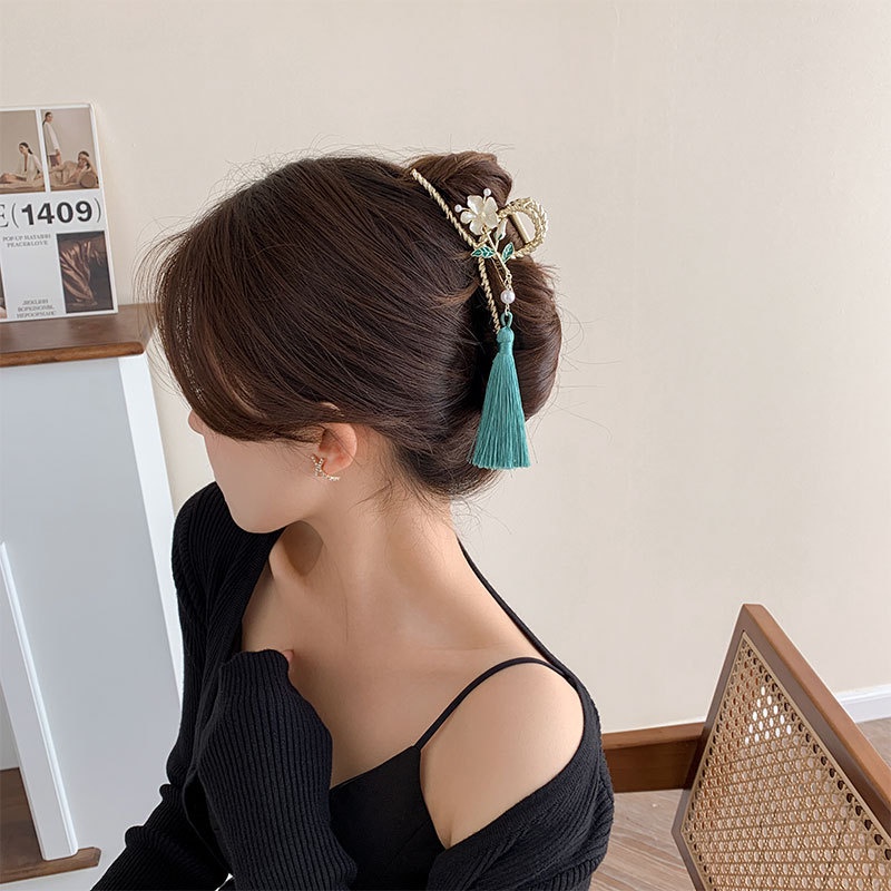 Kẹp Tóc Hình Bông Hoa Phối Tua Rua Lưng Đầu Cảm Giác Độc Đáo Phong Cách Hàn Quốc Cổ Điển Cho Nữ