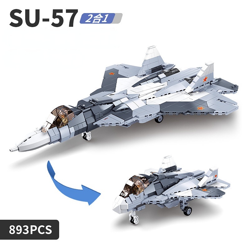 Set 893 Mô Hình Máy Bay Chiến Đấu MOC WW2 2 Trong 1 Su-57 Mới