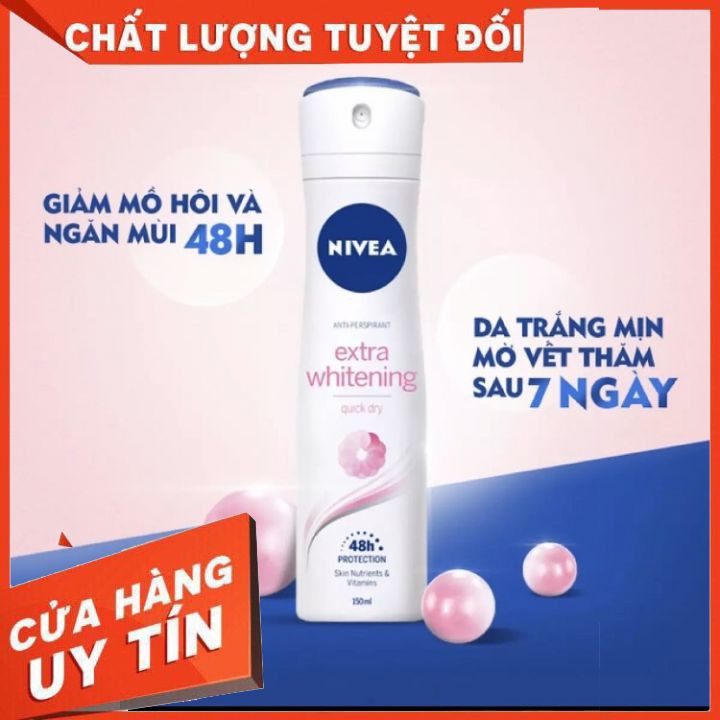 xịt khử mùi  trắng da  Nivea nữ 150ml đủ mùi hàng công ty  làm trắng khử mùi giữ hương lâu  không vàng áo