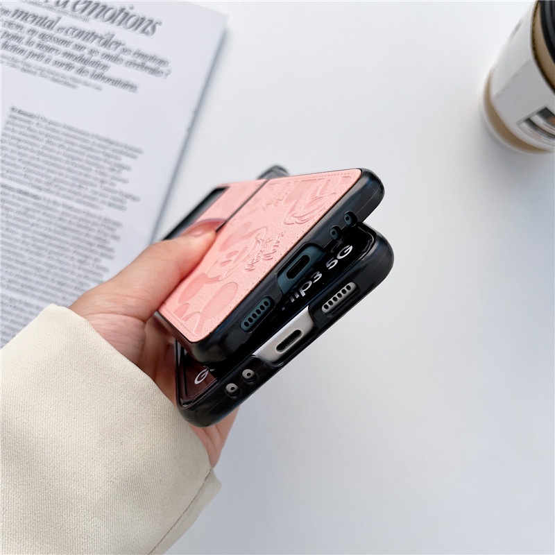 Ốp Điện Thoại Da PU Họa Tiết Hoạt Hình Minnie Mickey Chống Sốc Cho Samsung Galaxy Z Flip 1 2 3 4 5G Z Flip3 Flip4