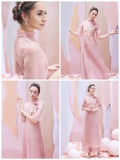 Set áo dài vân mây đính hoa ngực