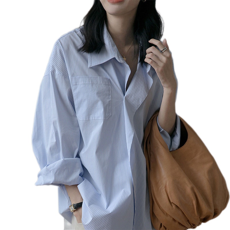 Áo Sơ Mi Tay Dài Chống Nắng Họa Tiết Kẻ Sọc Thời Trang Công Sở Mùa Thu Cho Nữ