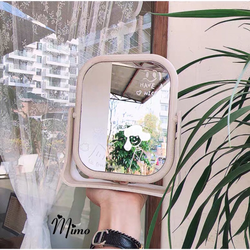 Gương trang điểm để bàn lúa mạch 2 mặt gương xoay 360 độ