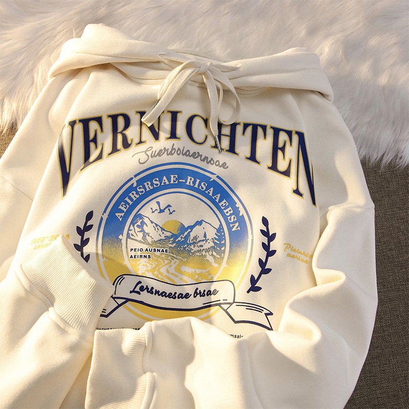 Zhe Li Hang Fei Áo Hoodie Họa Tiết Chữ Theo Phong Cách Retro Mỹ Dễ Phối Đồ