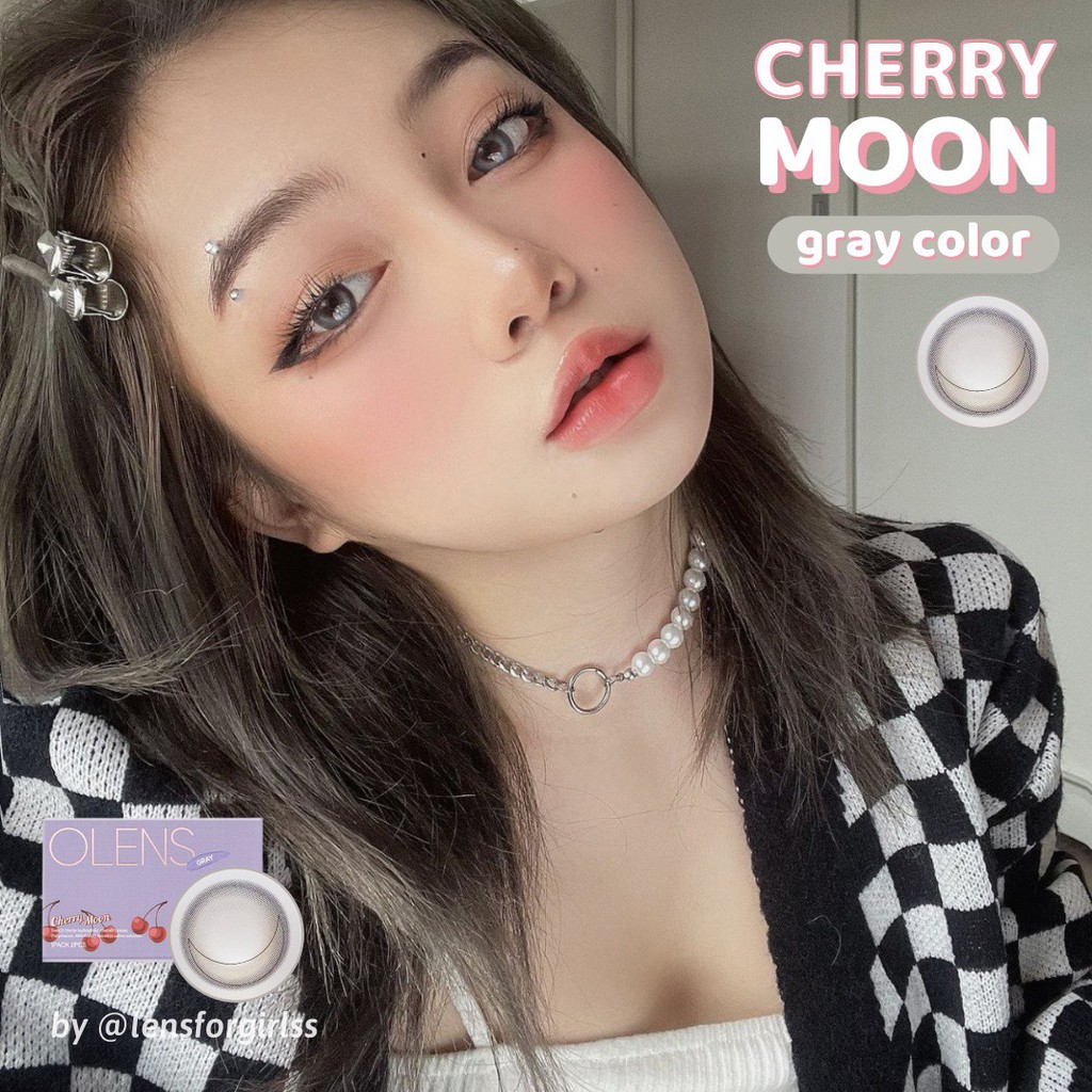 Kính áp tròng Cherry Moon Gray hiệu ứng trăng non lấp lánh của Olens (Hsd 1 tháng)