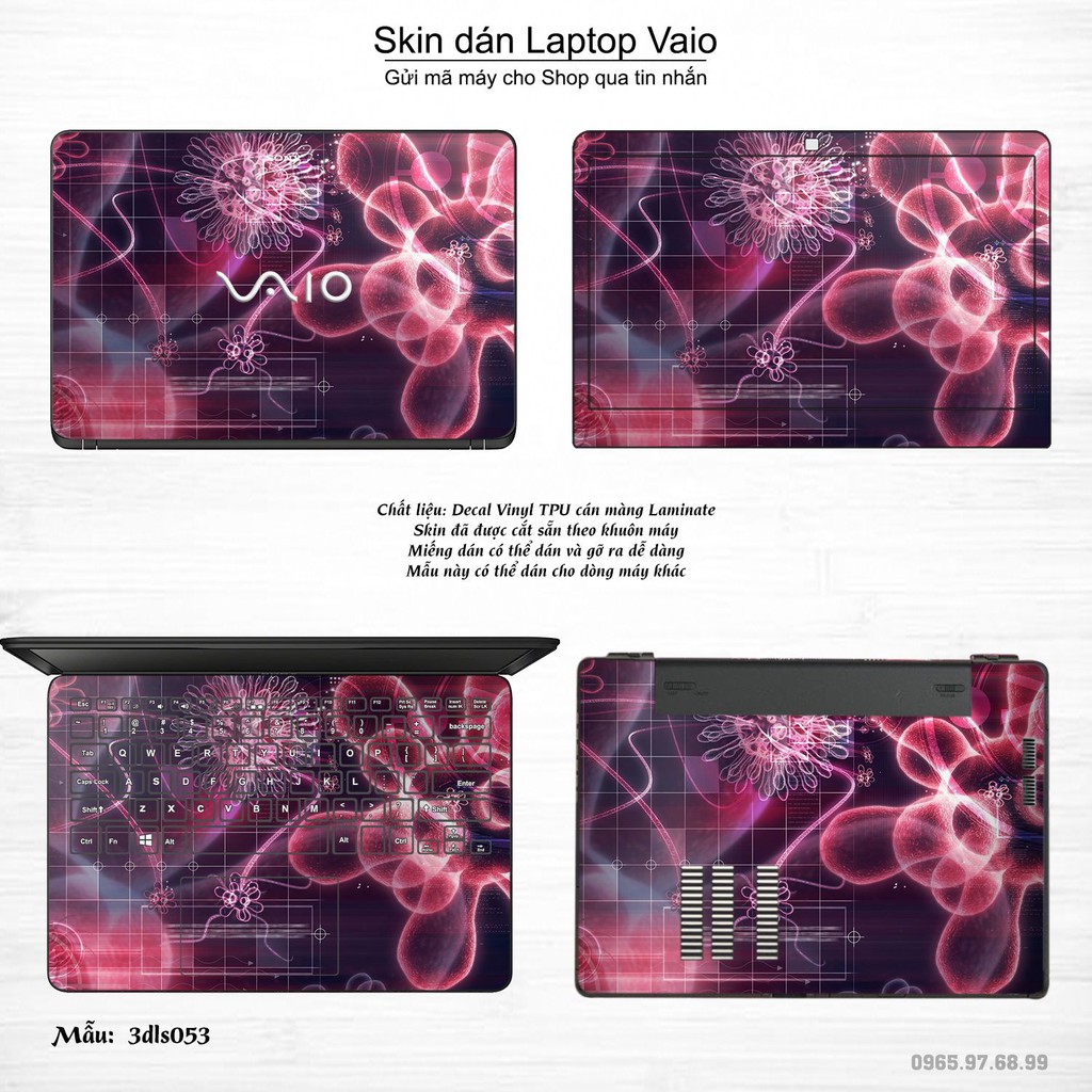 Skin dán Laptop Sony Vaio in hình 3Ds (inbox mã máy cho Shop)