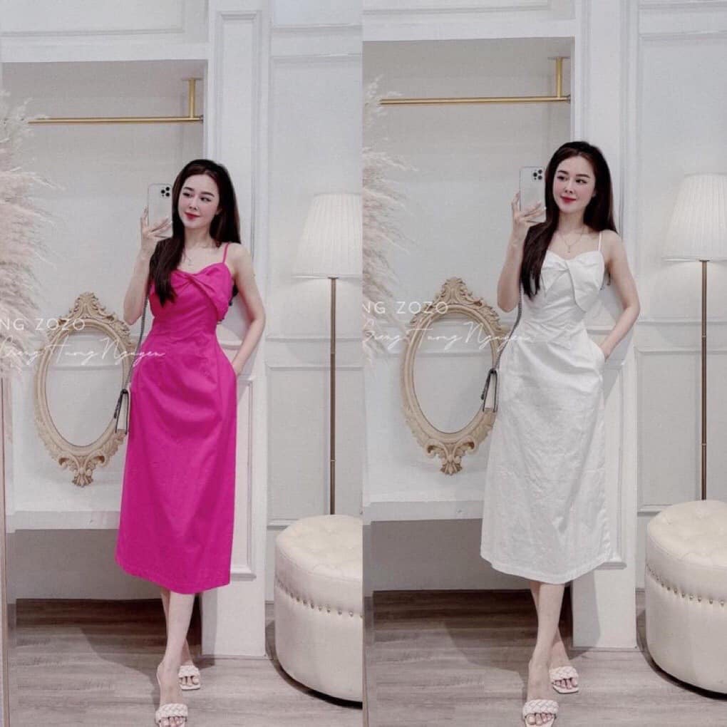 Váy thô hai dây xoắn ngực chất vải dày dặn lên form cực xinh hàng quảng châu cao cấp