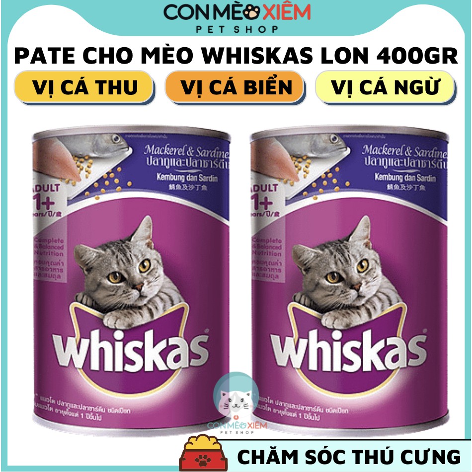 Pate cho mèo lớn Whiskas lon 400g, thức ăn ướt tăng cân mèo trưởng thành Con Mèo Xiêm Shop