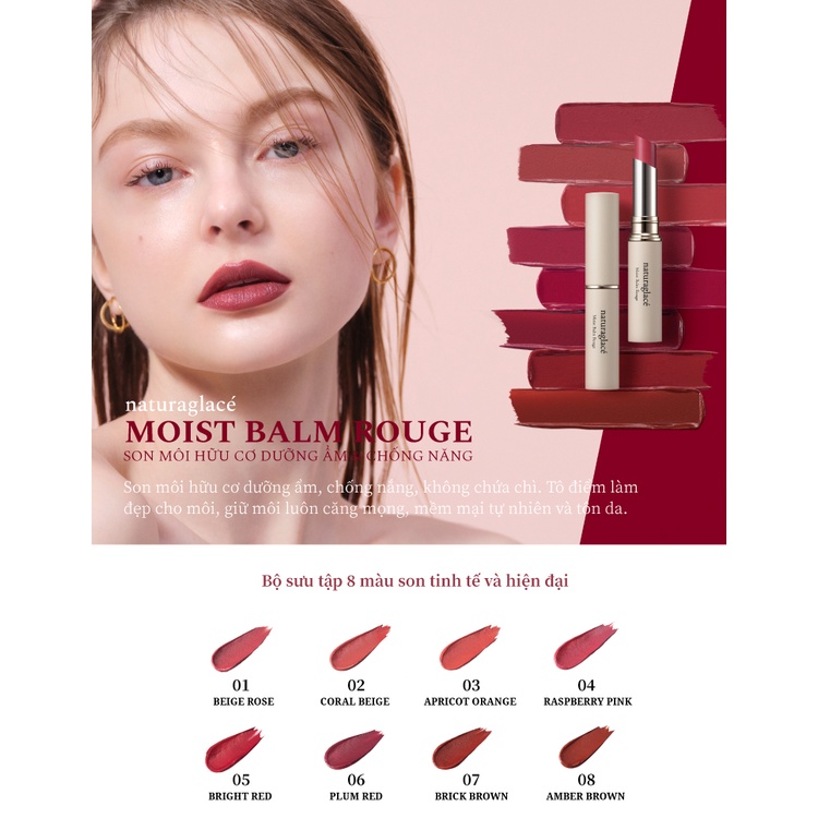 Son môi hữu cơ naturaglacé Moist Balm Rouge dưỡng ẩm, chống nắng SPF17 PA++, Màu 04 - Raspberry Pink , 2g