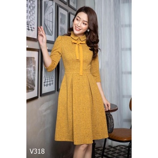 Đầm vàng nơ cổ