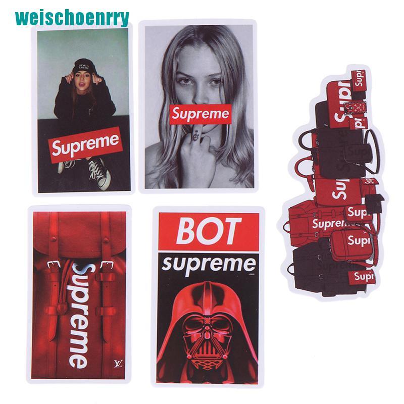 Rér●Bộ 50 Miếng Dán Trang Trí Xe Hơi / Ván Trượt / guitar / laptop In Chữ Supreme Bằng PVC