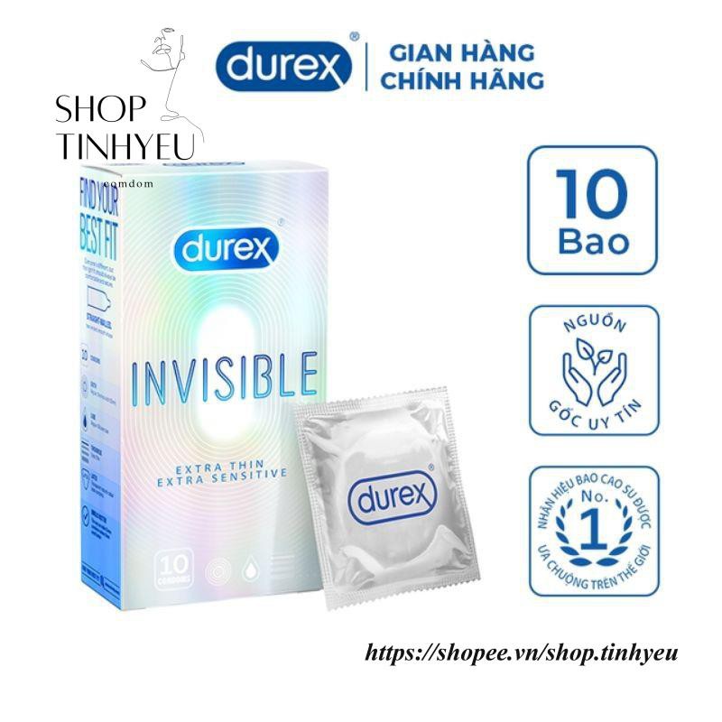 Bao cao su Durex Invisible Extra Thin extra sensitive siêu mỏng siêu mạnh chân thật hương yêu hộp 10c