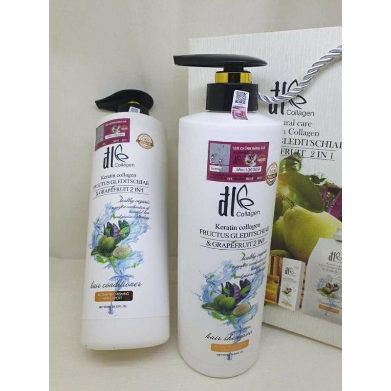 Dầu Gội -Xả Bưởi Trắng DL COLLAGEN 850ML - Giảm Rụng Tóc, Phục Hồi Tóc Khô Xơ, Hư Tổn