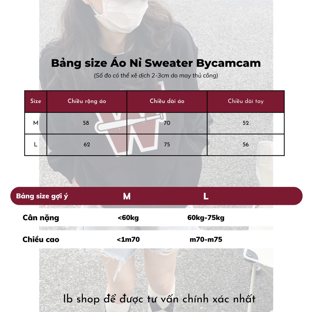 Áo Nỉ Sweater Oversize Bóng Chày W, Mẫu Hot Trend Mùa Đông 2022 𝘽𝙮.𝘾𝙖𝙢𝙘𝙖𝙢