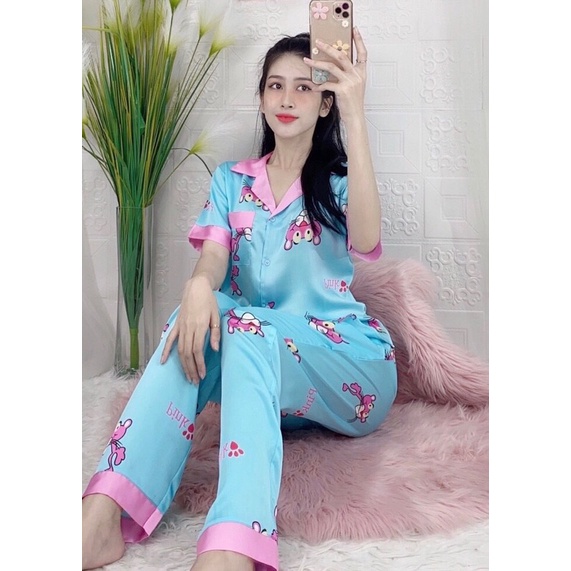 [Size nhỏ] Đồ bộ mặc nhà Mi Cần Thơ 🦢 Pijama LỤA SATIN PHỐI hàng cao cấp giá rẻ, túi quần sâu