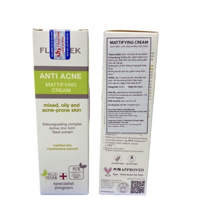 Kem dưỡng kiềm dầu và kiểm soát nhờn Floslek Anti Acne Cream 50ml