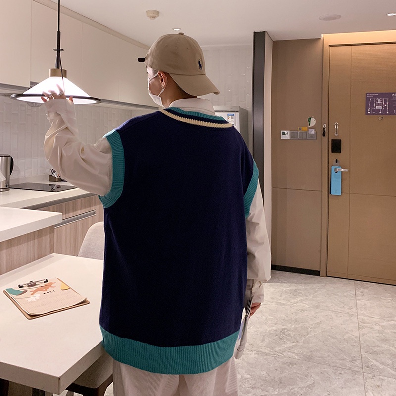 Áo khoác len không tay cổ chữ V màu sắc thời trang dành cho nam unisex áo len nam hàn quốc unisex áo len nam hàn quốc