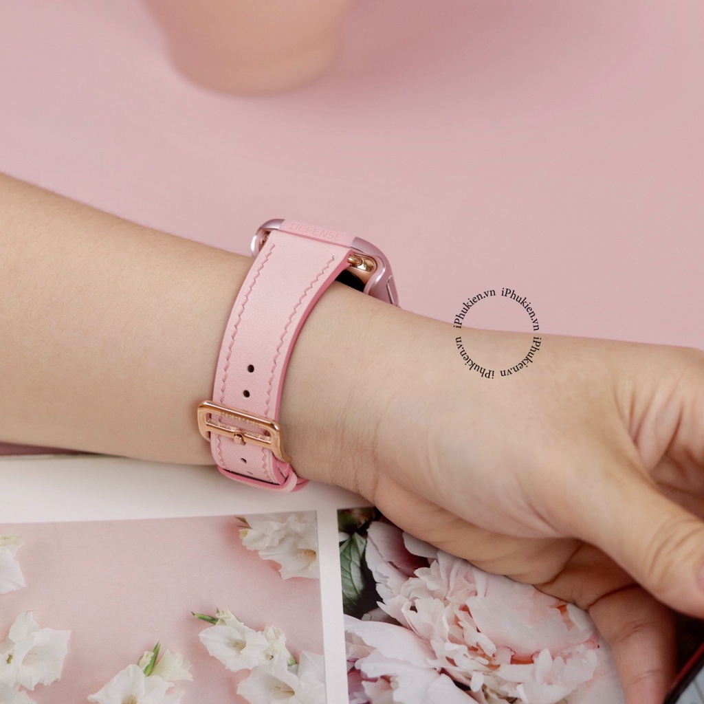 Dây Da Handmade [DA THẬT, BẢO HÀNH 1 NĂM] Swift Hồng cho Apple Watch Seris 1/2/3/4/5/6/7