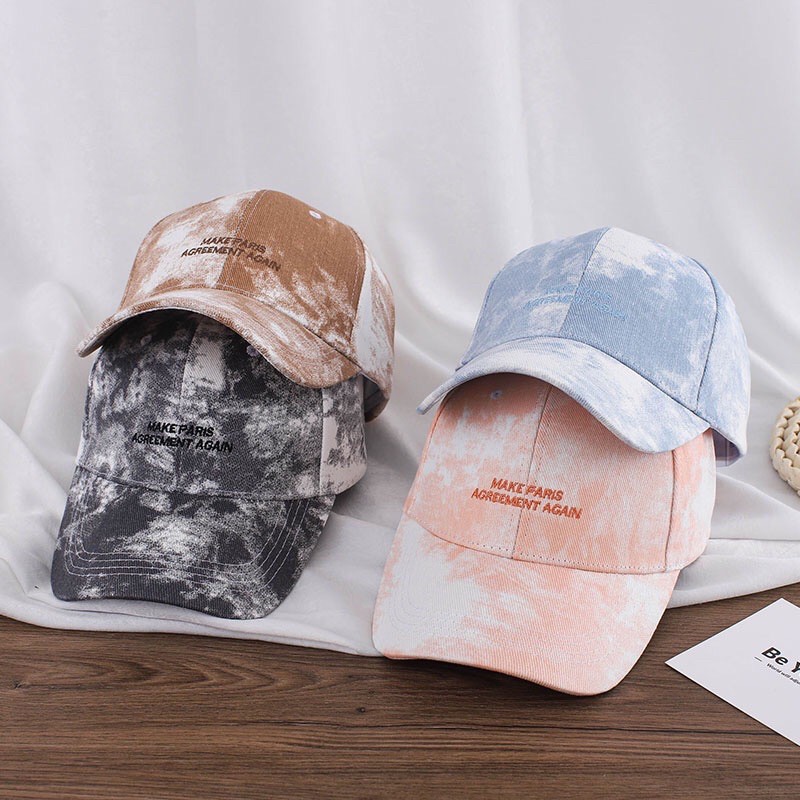 Mũ Lưỡi Trai Unisex Loang Màu Thêu Chữ Make Paris Phong Cách Ulzzang Hàn Quốc