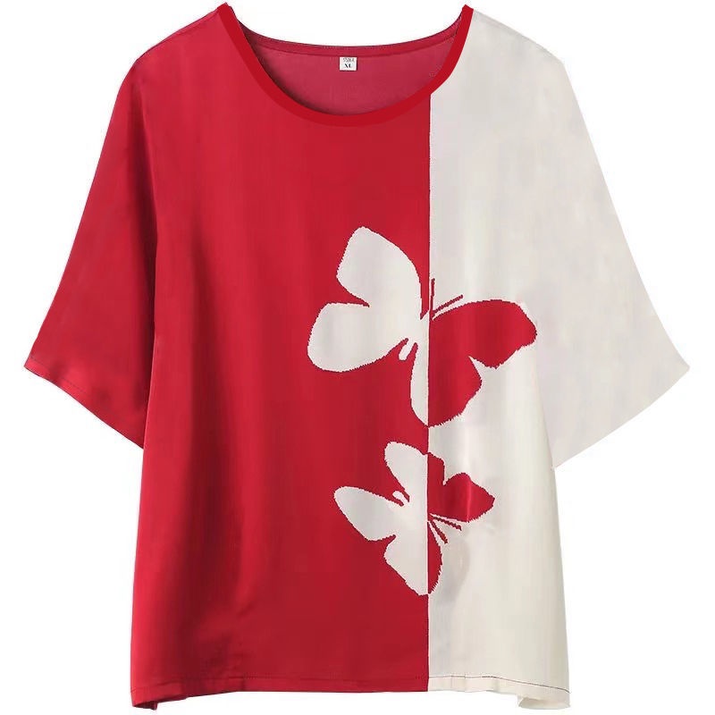Áo thun tay ngắn dáng rộng in họa tiết thời trang mùa hè cho phụ nữ trung niên