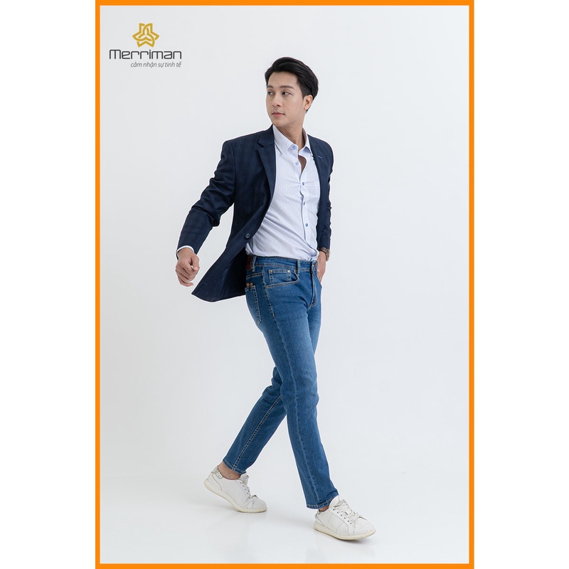 Áo khoác blazer nam Merriman mã THMOV045 màu xanh Navy họa tiết caro