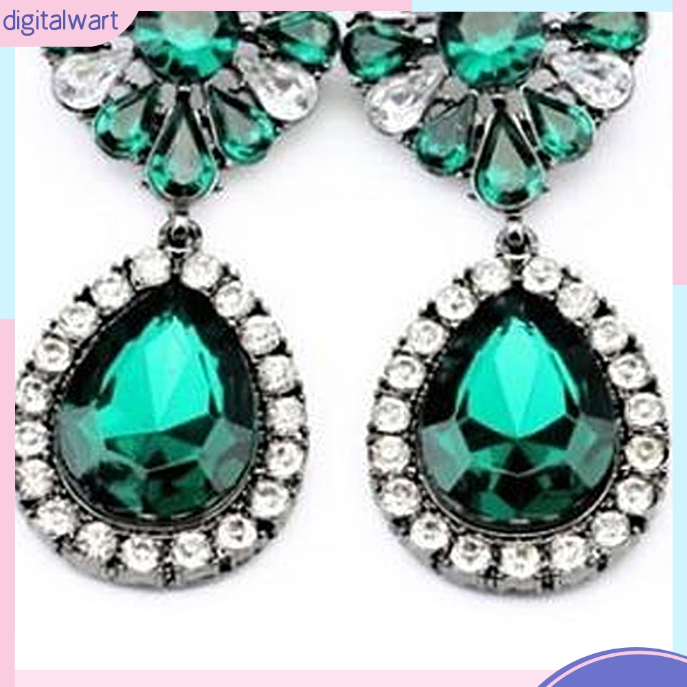 Hoa tai giọt nước đính đá màu xanh phong cách vintage