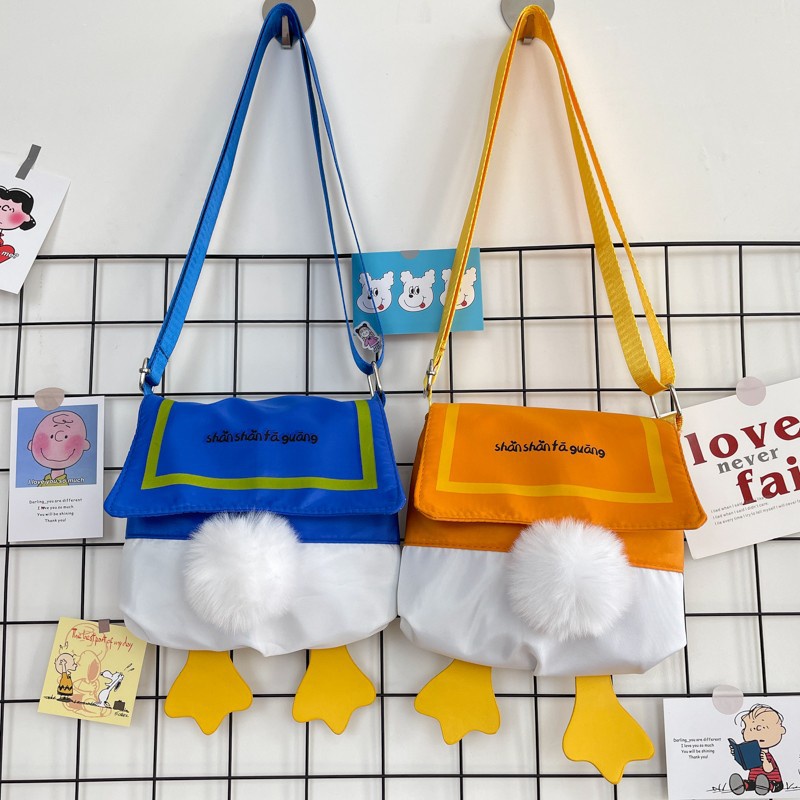 Túi Đeo Chéo Canvas Hình Chú Vịt Hoạt Hình Đáng Yêu Thời Trang Dành Cho Nữ