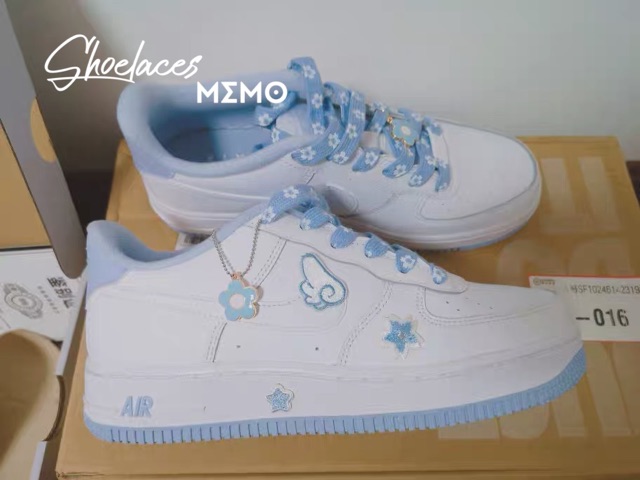 Combo Dây Giày Custom Nike AF1 AJ1Sakura Xanh Pastel-Hoa Anh Đào Mùa Xuân 2022