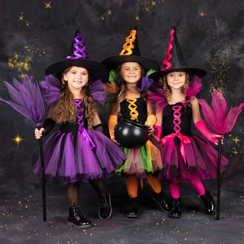 Bộ Trang Phục Hóa Trang Phù Thủy Lễ Halloween 2022 Gồm Áo + Quần + Mũ Cho Bé Gái