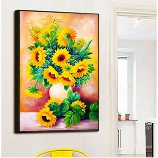 Tranh đính đá bình hoa hướng dương 50x75cm vs076