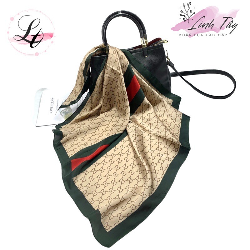 Khăn Lụa Vuông Hiệu Gucci Khăn Quàng Cổ Tuban Quấn Túi Màu Xanh Cao Cấp Linh Tây- Siêu Mềm Mịn, Không Kích Ứng Da 70*70