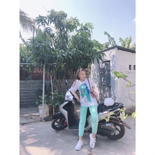 [GIÁ HUỶ  DIỆT]  Set áo khủng long + quần thun xanh 2 sọc unisex (ảnh thật )