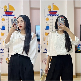Áo sơmi phối dính liền