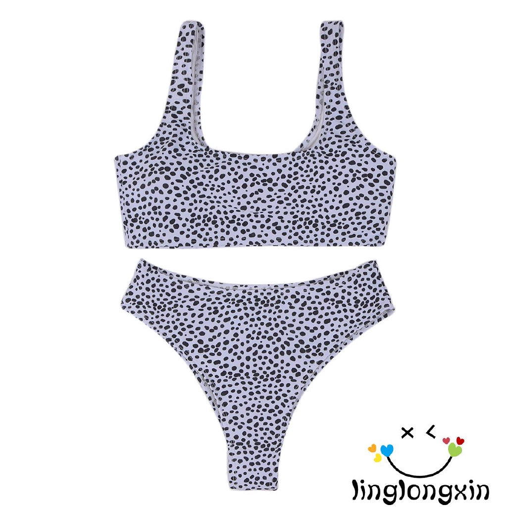 LZP-Women´s 2-Piece Bikini Set Sexy Wire-Free Padded Sling Crop Dot Pattern Bra Triangle High Waist Panty Swimming Bathing Suit Set | BigBuy360 - bigbuy360.vn
