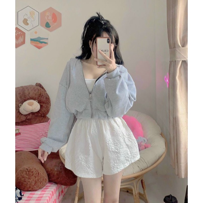 Áo Khoác Nỉ Cánh Dơi, tay phồng Form Croptop - Phong Cách ullzang