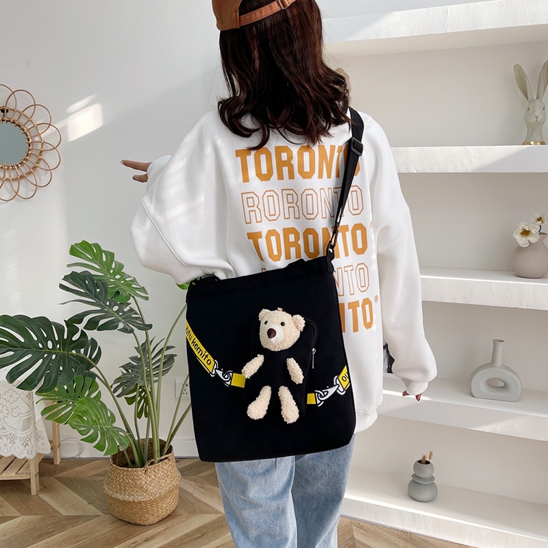 Mới Túi Xách canvas Sức Chứa Lớn In Hình Gấu Cho Nữ
