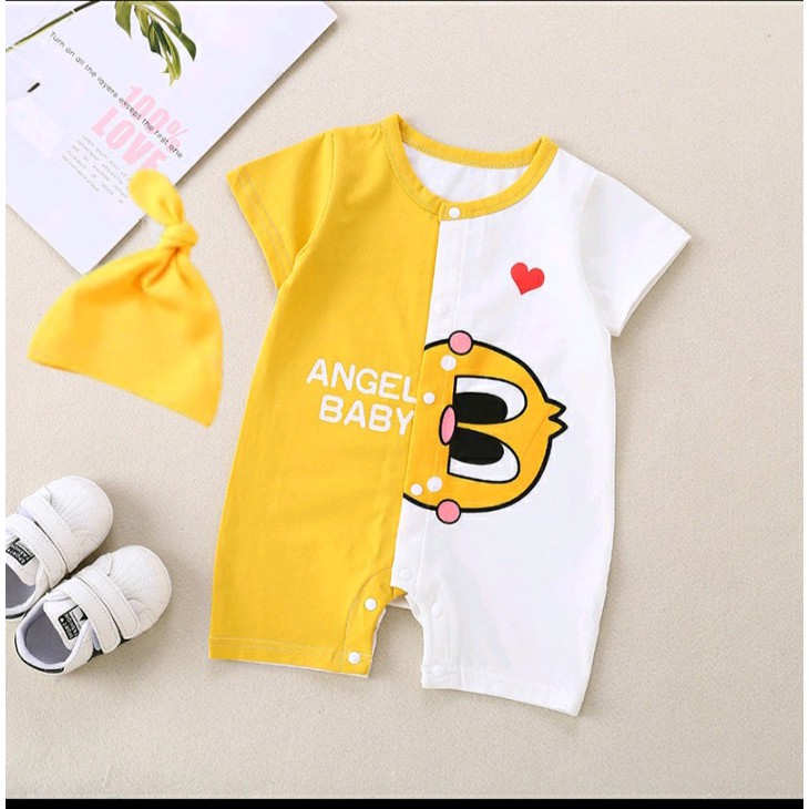 Bộ Body Cộc Tay Kèm Mũ Angle Baby Cho Bé Trai Bé Gái và Trẻ Sơ Sinh - [BDC12]