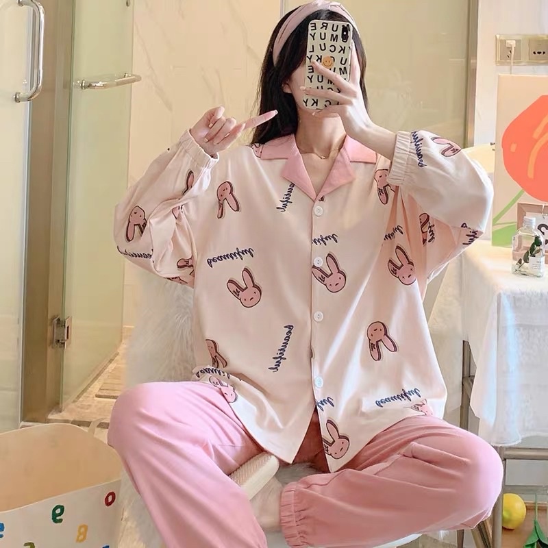 Bộ Ngủ Pijama Dài Tay Thỏ Hồng Xinh Xắn Mặc Nhà Form Rộng | BigBuy360 - bigbuy360.vn