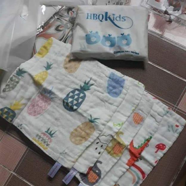 Set 5 khăn xô HBQKids 6 lớp rửa mặt cho bé