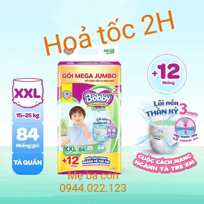 Tã quần Bobby mới Mega Jumbo M120, L104, XL92, XXL84 - Lõi nén thần kì 3mm - Siêu mỏng khô thoáng bất ngờ